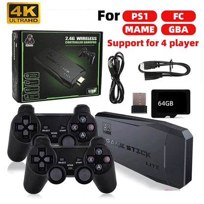 4K HD Video Game Console 2.4G Double Wireless Controller for PS1/FC/GBA Classic Retro TV Game Console 10000 Games Stick